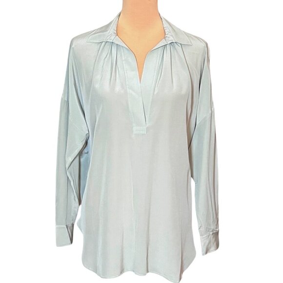 NEW ZOE & SAM 100% Silk Blouse Sz.M Oversized Light Gray Career Minimalist - Picture 10 of 11